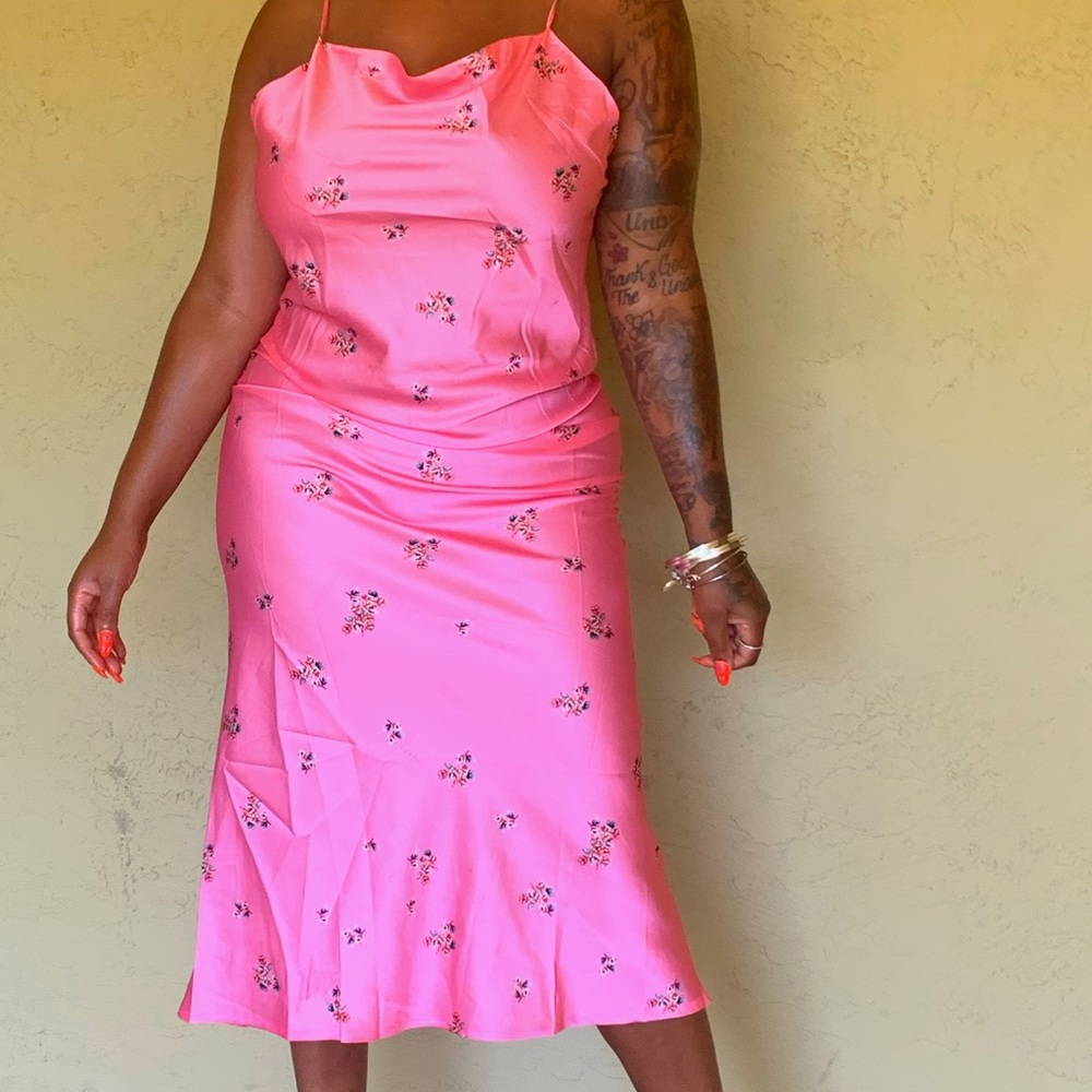 Pink silk flower print dress